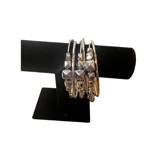 Set of 6 Silver Plated Studded Bangle Bracelets - Picture 1 of 5
